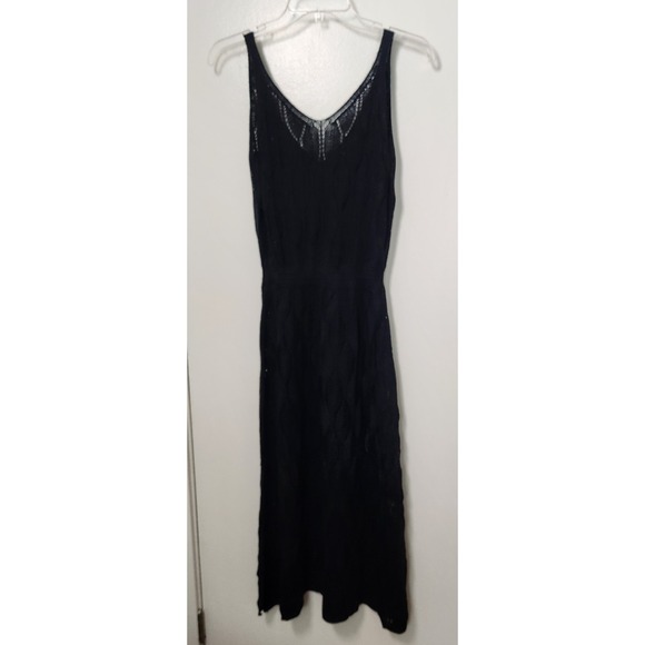 Women's Crochet Black V-Neck Sleeveless Dress Elastic Waist Open Knit‎ XL Beach - Picture 2 of 11